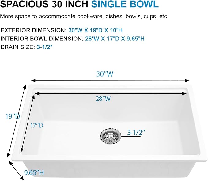 30 White Granite Composite Kitchen Sink - Image 5