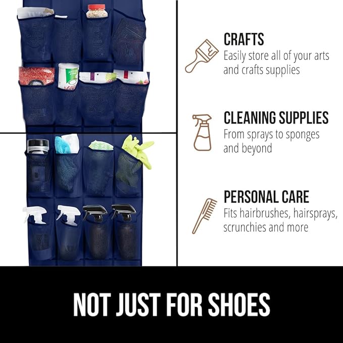 GORILLA GRIP Over the Door Shoe Organizer, 24 Large Breathable Mesh Pockets - Image 7