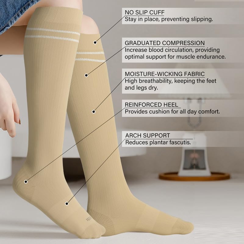 Viscose Made from Bamboo Compression Socks for Pregnant Women 20 (Large / 4 Pair-wheat)