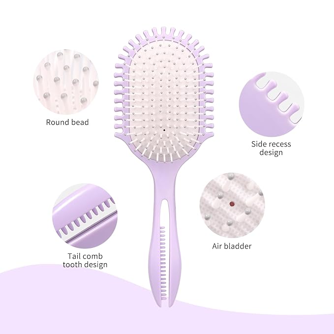 New Multifunctional Curly Hair Cushion Comb, 1Pc Oval New Air Cushion Comb WithHandle, Define Styling Brush,DetanglingHair Brush, Professional Hairstyle Comb, BouncingHair Brush (White Purple)
