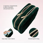 Conair Travel Double Zip Organizer - Toiletry Bag - Makeup Bag - Travel Makeup Bag - Makeup Organizer - Gifts for women - Green Velvet