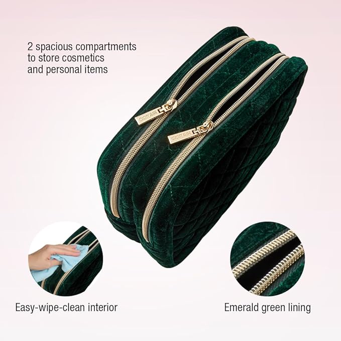 Conair Women's Double Zip Organizer-Toiletry Travel Bag-Makeup-Gifts for Her, Evergreen, 1 Count (Pack of 12)