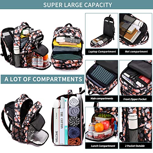Lunch Backpack for Women (Black Pink)