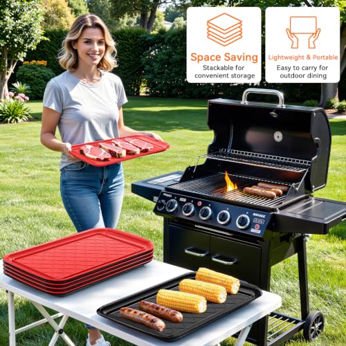 Grilling Prep & Serve Trays for Party Set of 4 (Black & Red)