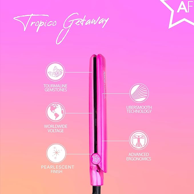 Almost Famous Tropico Getaway 0.5 inches Mini Tourmaline & Ceramic Hair Straightener Flat Iron with Stunning Travel Bag with Set Temperature, All Hairstyles (Waikiki)