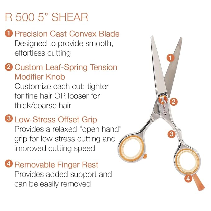 Cricket Centrix Roc-It Dog R 500 5” Professional Stylist Barber Hair Shears for Cutting - Precision Cast Convex Blade Hair Scissors, Offset Grip - Ideal for Hair Salon Use