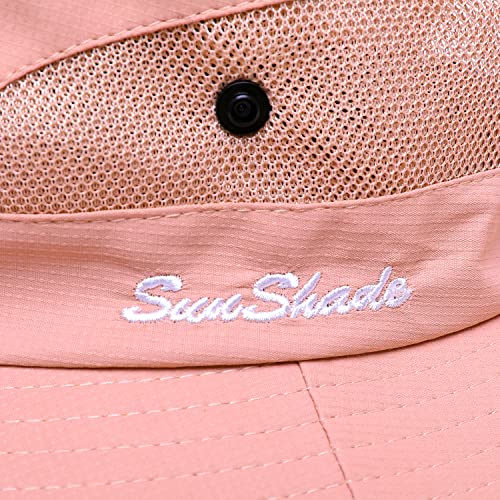 Womens Summer Sun Hat Beach Hat Wide Brim Outdoor UV Protection Hat Foldable Cool Mesh Ponytail Bucket Hat (6-7 / Pure Pink)