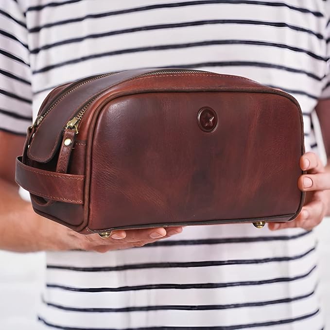10" Premium Leather Toiletry Travel Pouch - Image 4