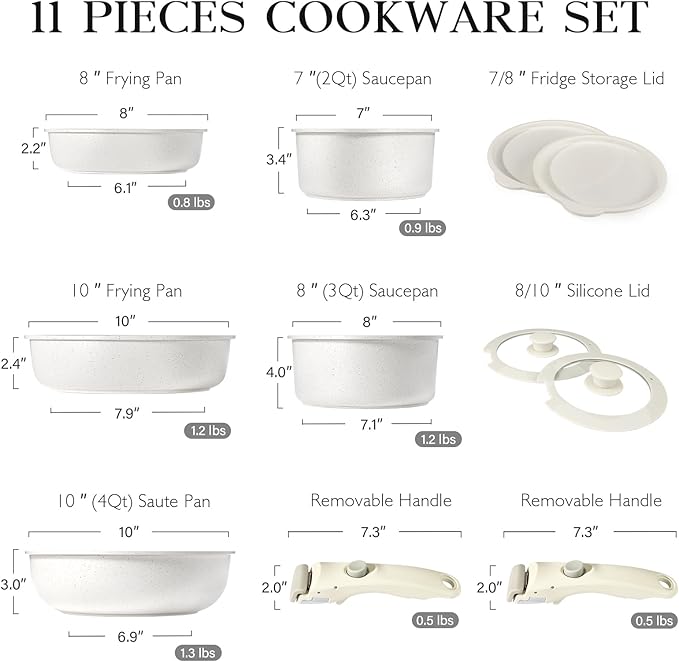 GiPP 11Pcs Pots and Pans Set Non Stick, Cookware Sets Nonstick Detachable Handle - Image 2