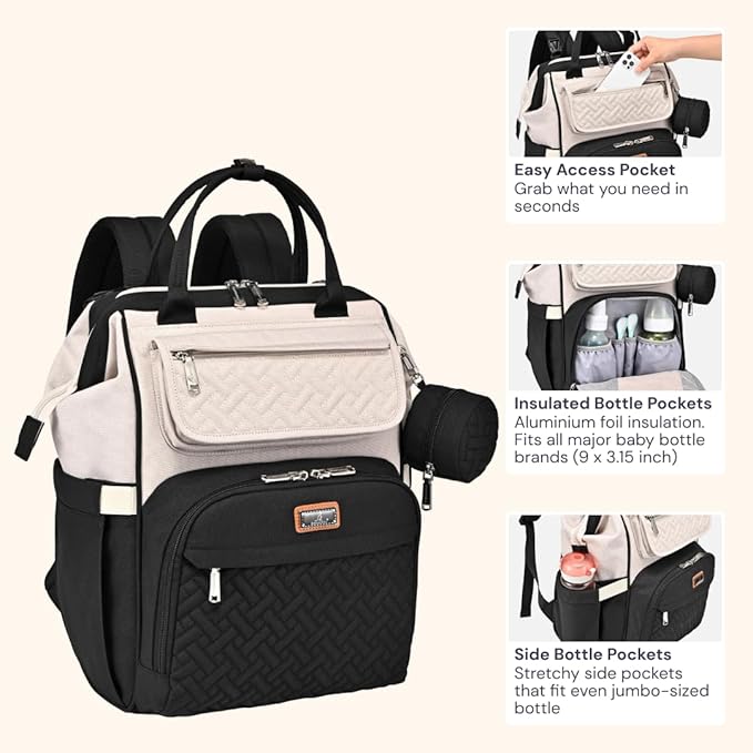 BabbleRoo Diaper Bag Backpack, Stroller Straps & Pacifier Case, Unisex Stylish - Image 4