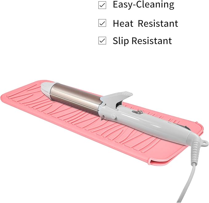 Silicone Heat Resistant Travel Pouch for Hot Hair Styling Tools - Straightener, Crimping Iron, Curling Wand, Flat Iron, and Waving Iron (Light Pink) 1 Pack