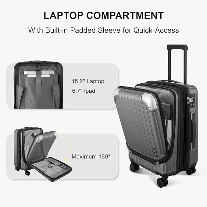 LEVEL8 Grace Carry on Luggage, 20 Inch Expandable Hard Shell Suitcases - Image 3