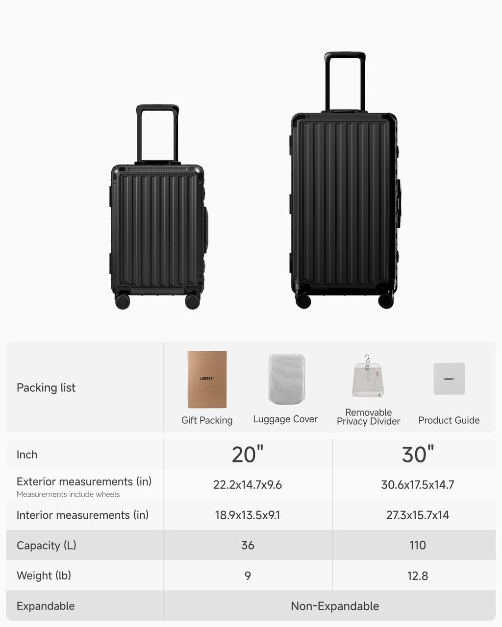 2 Piece Zipperless Luggage Set (Jet Black / 2 Piece Set (20/30))