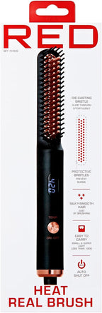 Red by Kiss Heat Real Brush, Auto Shut Off Straightener for All Hair Types, Portable & Easy to Carry, Protective Bristles for Silky Smooth Hair