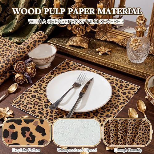 100 Pcs Leopard Print Wax Paper Sheets for Food Wrapping (Brown, Black / Leopard)