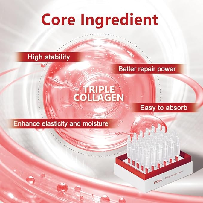 KOEC Collagen Repair Serum for Face 30PCS,Ultra Hydrating Anti-Aging Serum for Women,Moisturising & Boosting & Firming Lightweight