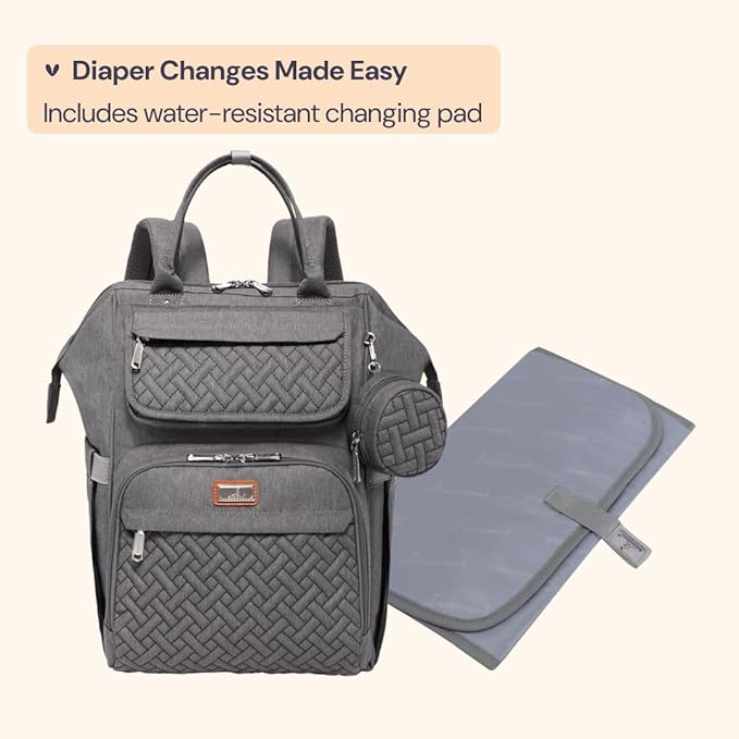 BabbleRoo Diaper Bag Backpack, Unisex Stylish Travel Back Pack Nappy Changing - Image 7