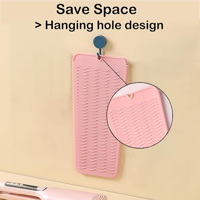 2 Heat Resistant Silicone Mat with Hanging Hole, Straightener Heat Resistant Travel Mat & Pouch for Curling Iron, Flat Iron and Other Hot Hair Styling Tools, 11 x 5 in, Pink