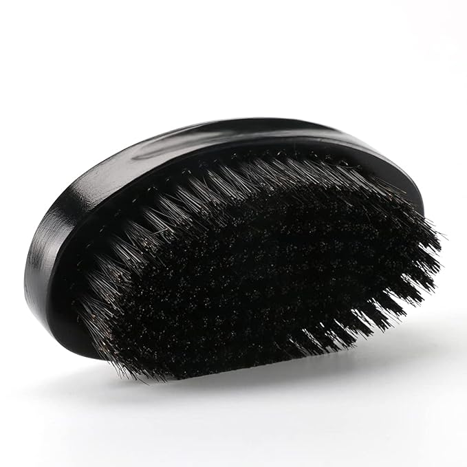 360 Curved Wave Brush For Men - Medium Hard Palm Wave Hair Brushes - Made with Beech Mix Nature Boar Bristle Brush For Black Hair (Black)