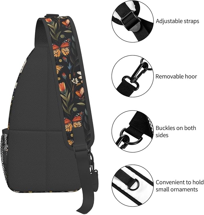 SUPLUCHOM Sling Bag Vintage Butterfly Daisy Leaf Hiking Daypack Crossbody - Image 5