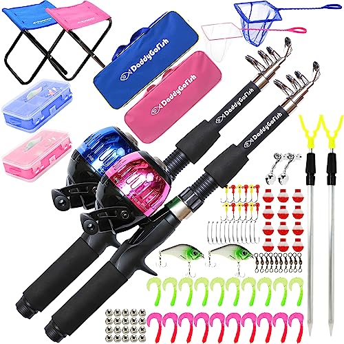 Kids Fishing Pole For Boys (2 Pack- Blue + Pink / 5ft)