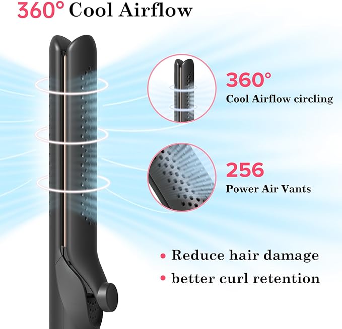 Hahahope Hair Straightener and Curler 2-in-1, 360° Airflow Styler Curling Iron, 1.25 Inch Curling Wand, 20 Million Negative Ion Hair Care, 5 Temps & Auto Off, Dual Voltage (Black)