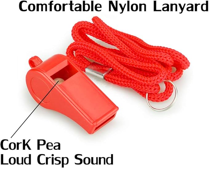 Red Emergency Whistles with Lanyard, Loud Crisp Sound, 2 Packs Plastic Whistles - Image 3