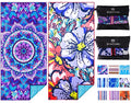 Microfiber Beach Towel with Bag Oversized 71x32 Sand Free 2 Pack (2 Pack Boho Flower Mandala / 71"x32")