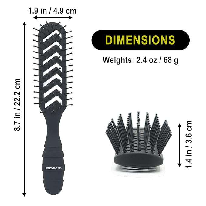 VESS Hair Styling Pro Skeleton Brush-Matte Black-7 Row Nylon Brush, SPR-1200, Made in Japan