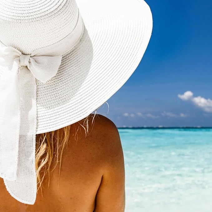 DRESHOW Beach Hats for Women Big Straw Wide Brim Summer Hat Floppy Foldable - Image 2