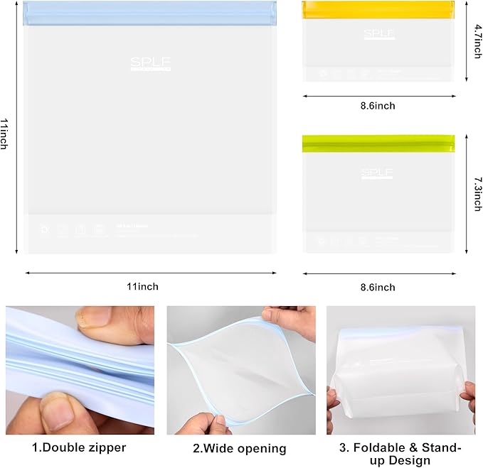 SPLF 10 Pack Stand-Up Reusable Food Storage Bags Dishwasher Safe, BPA Free - Image 3