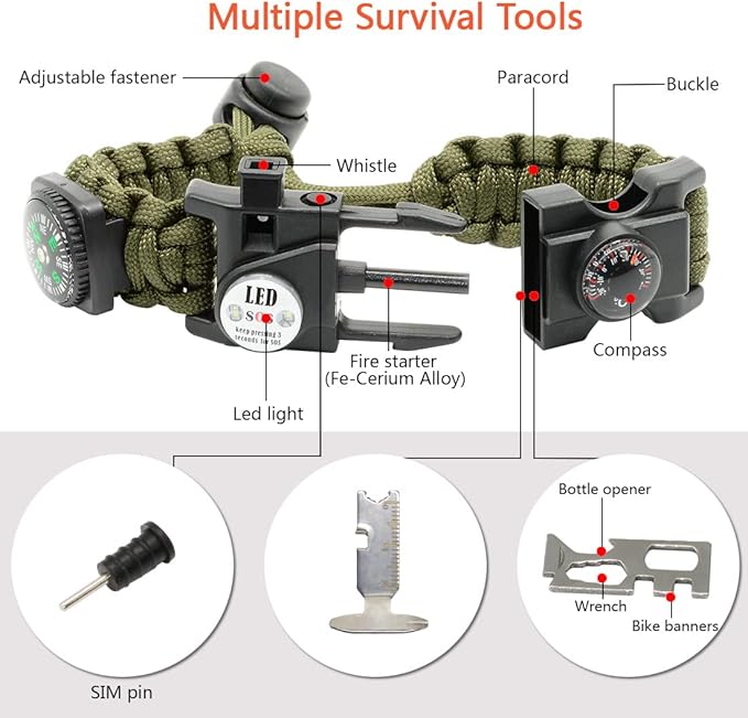 20 in 1 Survival Paracord Bracelet Adjustable Gear Kit - Image 2