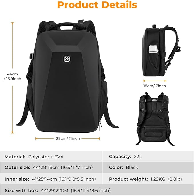 K&F Concept Camera Backpack, Hardshell Photography DSLR Camera Bag - Image 7