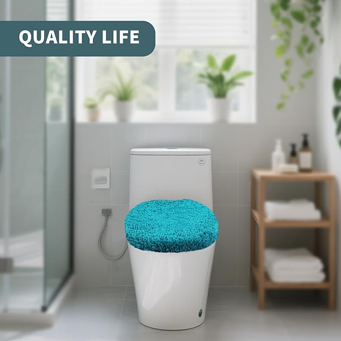 Microfiber Elongated Toilet Seat Cover 19.5"x 15" Machine Washable Solid Toilet - Image 6