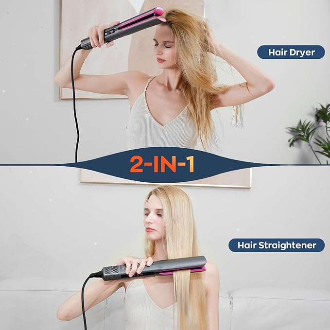 Hair Straightener – 2 in 1 Wet to Dry Air Straightener with High-Speed Ionic Airflow, Straightens Using air, No Heat Damage, Smart Temperature Control for Medium to Long Hair (35-75cm) (Gray)