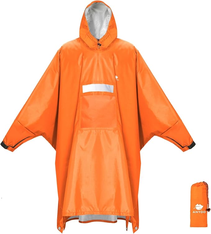 ANYOO Hooded Rain Poncho for Adults Waterproof Lightweight Rain Coat for Men by Anyoo