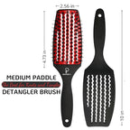 Curved Vented for Blow Drying - Boar Bristle Brush (Medium) with Comfortable Handle - Soft Bristle Brush for Thick and Fine Hair - Natural Boar Bristles for Women, Men & Kids - RED