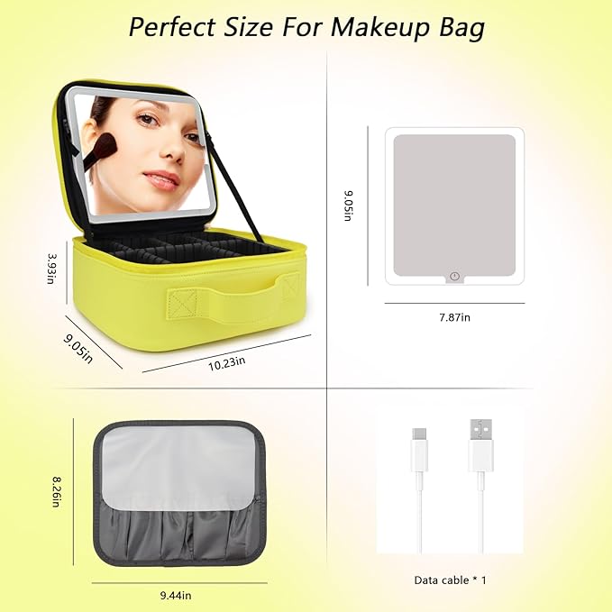 Travel Makeup Bag with LED Mirror Travel Makeup Organizer with 3 Lighted - Image 7