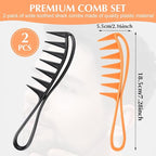 Wide Tooth Comb 2 PCS Large Row Combs Thick Knotting Curls Curly Wet Wigs Hair Stylist Comb Anti-slip Teeth Hook Handle Hairstyle Set Fine Detangling Hairdressing Scratch Scalp Tidy Shower Appliances