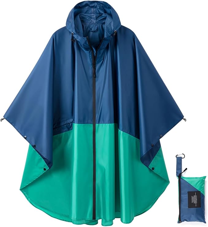 Rain Poncho Jacket Coat Hooded Zipper Style by salamra