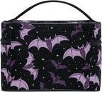 Makeup Train Case Halloween Purple Bats Carrying Portable Zip Travel Cosmetic Brush Bag Organizer Large for Women