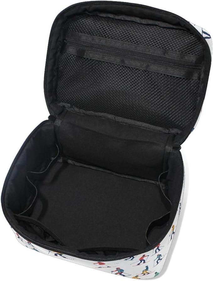 Makeup Train Case Winter Sports Skiers Carrying Portable Zip Travel Cosmetic Brush Bag Organizer Large for Women
