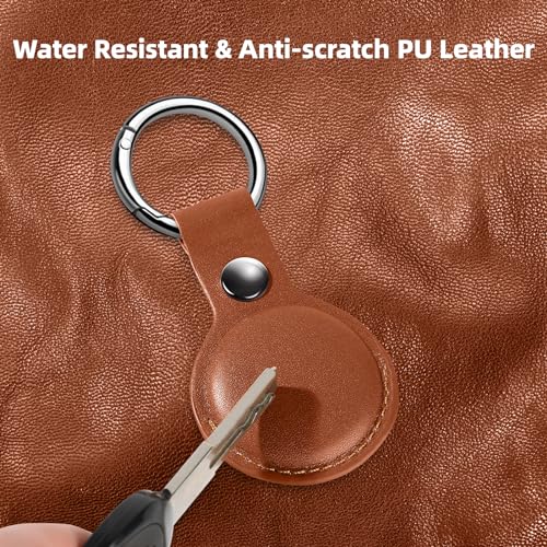 4 Pack Leather Holder Keychain for AirTag 2nd & 1st Gen with Key Ring (Dark Blue/Green/Brown/White)