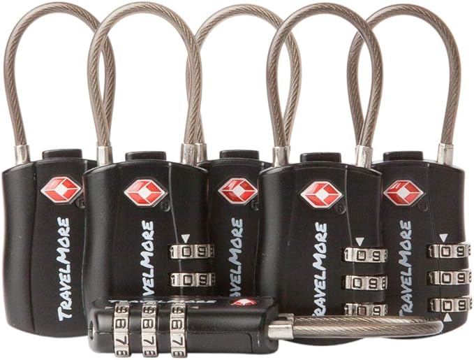 6 Pack TSA Approved Travel Combination Cable Luggage Locks by TravelMore