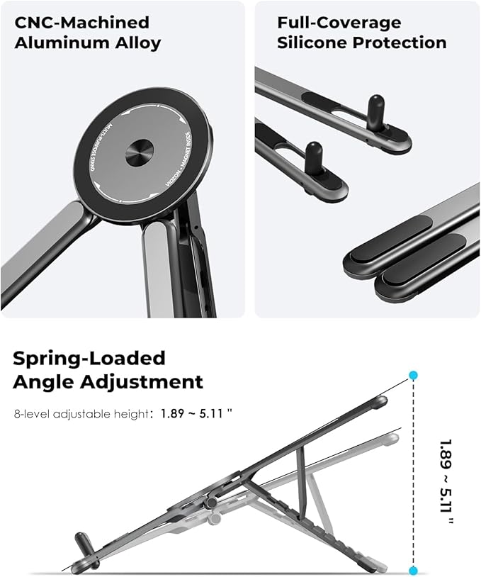 Viozon Portable Laptop Stand for Desk & Travel, Magnetic Phone Holder Tripod - Image 5