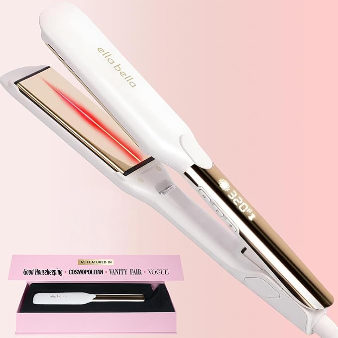 ELLA BELLA® Titanium Flat Iron Hair Straightener (with Infrared) • Professional Straightening Iron • Digital Display to Accurately Control Temperature • As Featured in Good Housekeeping - Gloss White