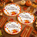Thanksgiving and Friendsgiving Large Oval Paper Plates 30 Count (Fall Harvest Multicolor (orange, Brown, Yellow, Red))
