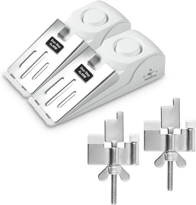2 Pack 120dB Travel Door Stopper Alarm & Portable Door Lock, 3-Level by DouevoTotalHomeSecurity