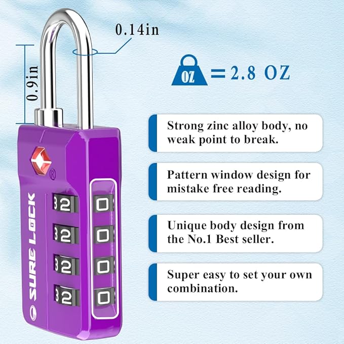 TSA Approved Travel Luggage Locks, Open Alert Combination Lock - Image 3