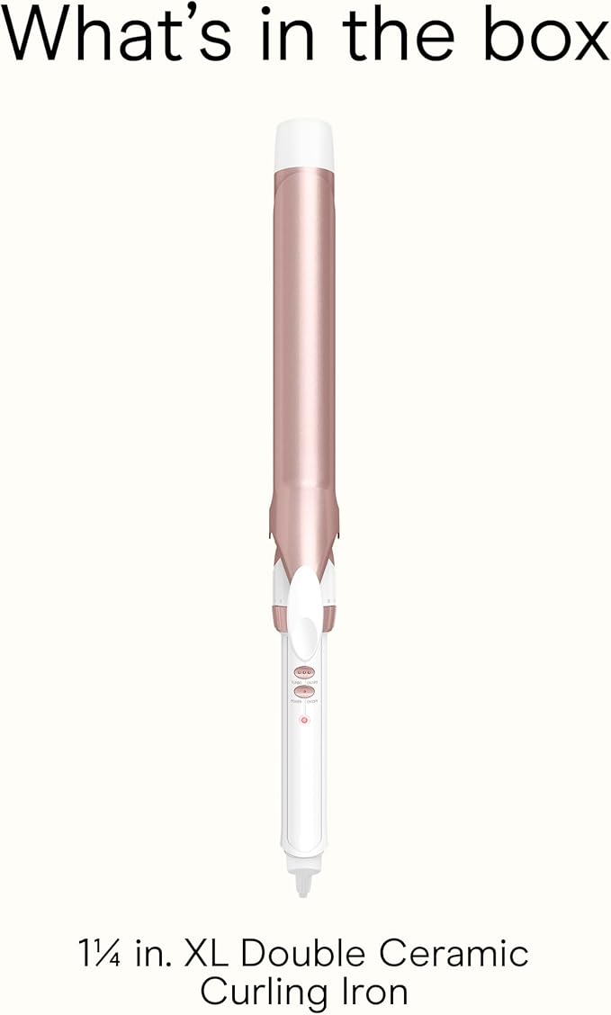 Conair Double Ceramic 1 ¼-Inch Long Barrel Curling Iron, 1¼-Inch Barrel Creates Loose Curls, Hair Curler for Use on Medium & Long Hair, White/Rose Gold